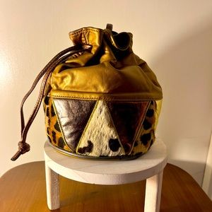 Draw String Pouch - Black, Gold and Animal Print
